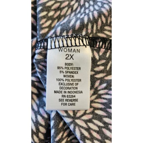 Roz & Ali Womens 2X Blouse Stretch Black Pink White S/S - Picture 7 of 8